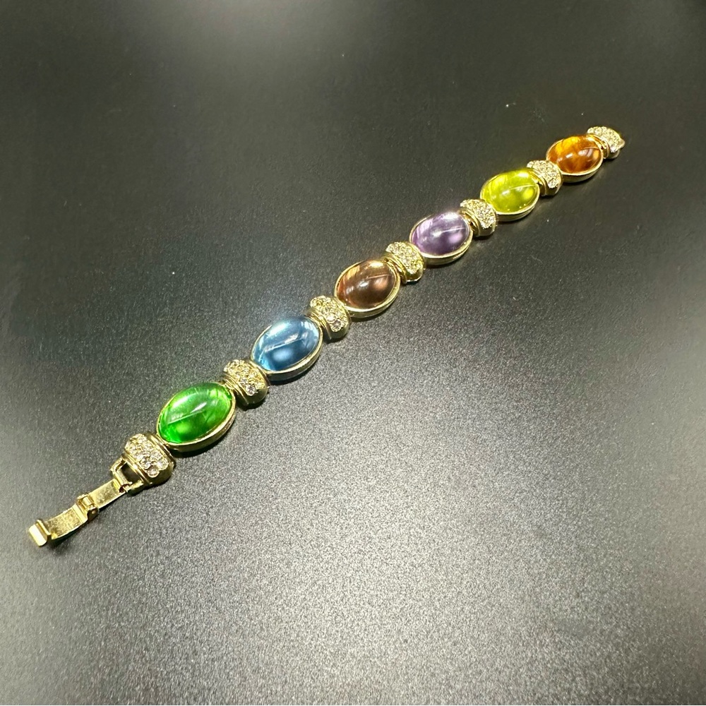 Vtg Park Lane Multi-Colored “Gemstone” Gold-Tone Bracelet - Picture 6 of 10